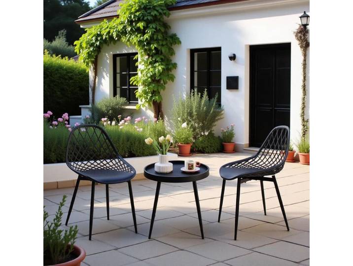 EGGREE Salon Balcon Salon de Jardin 2 Personnes Exterieur Ensembles de 1 Tables et 2 Chaises avec Pieds en métal Noir