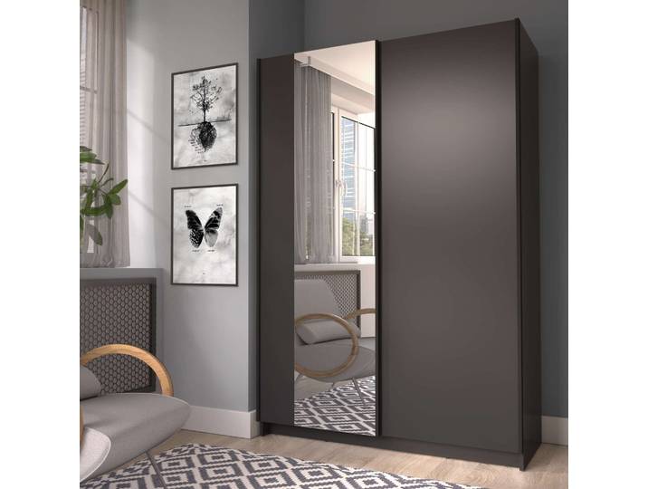 Kleiderschrank HOME AFFAIRE Hildreth, Wäscheschrank, Schwebetüren, Versand nur 4,95 , schwarz-weiß (schwarz), B:120cm H:182cm T:54,6cm, Holzwerkstoff, Schränke, Kleiderschrank, mit Spiegel, FSC-zertifizierter Holzwerkstoff