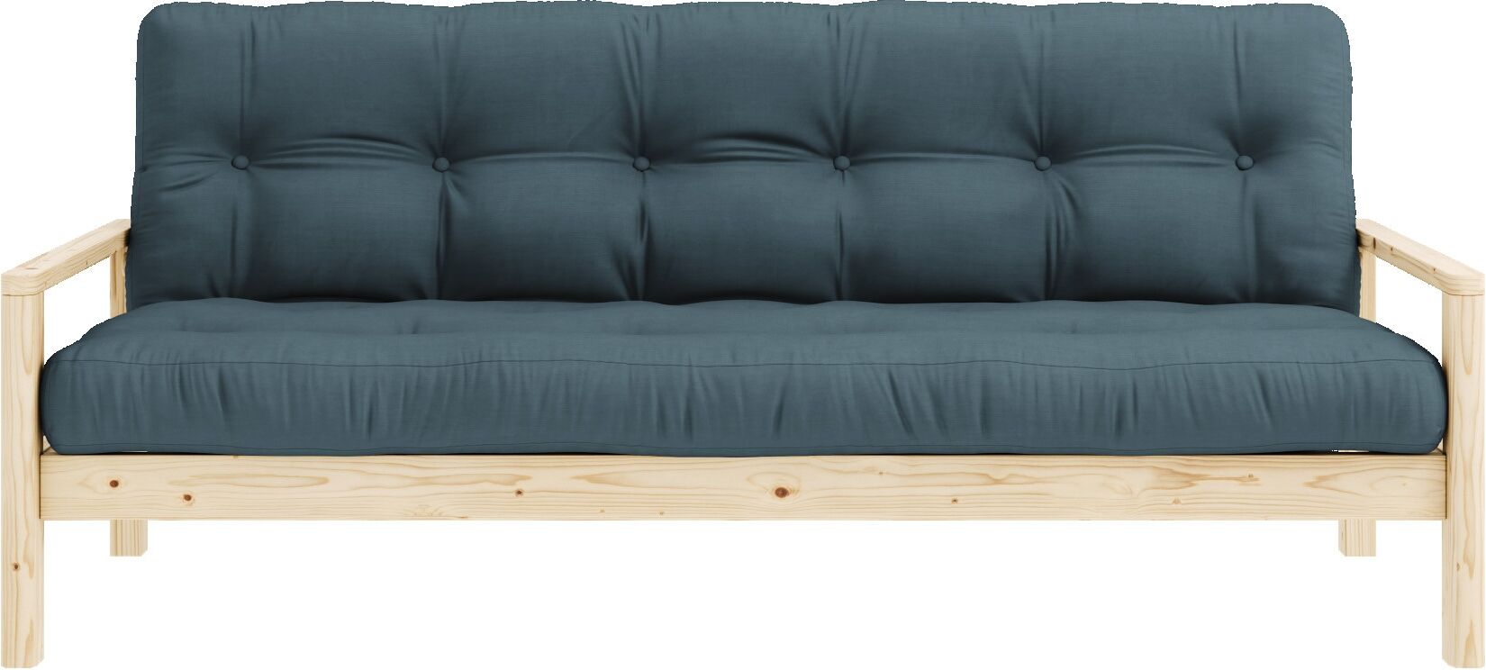 Schlafsofa KARUP DESIGN "KNOB", blau (petrol blau), B:205cm H:79cm T:95cm, Matratzenmaterialzusammensetzung: Futonmatratze mit Knopfheftung, Höhe 14 cm, aus recyceleten Mischfasern mit einem Kern aus 4 cm Schaumstoff. Matratzenfüllung: Baumwoll-Mix-Füllun