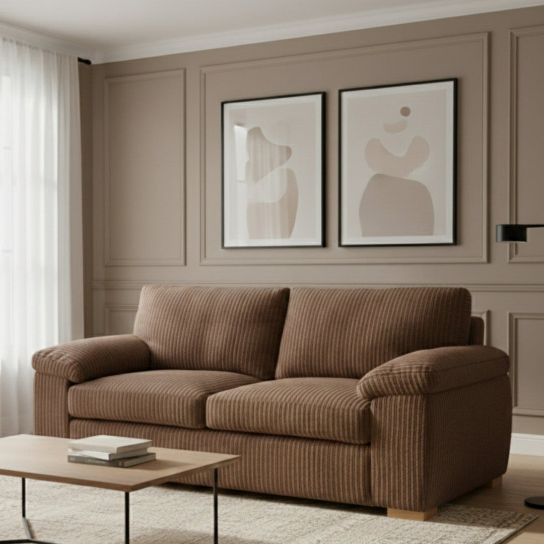 17 Stories 3 Seater Corduroy Sofa Cream 90cm H X 190cm W X 90cm D