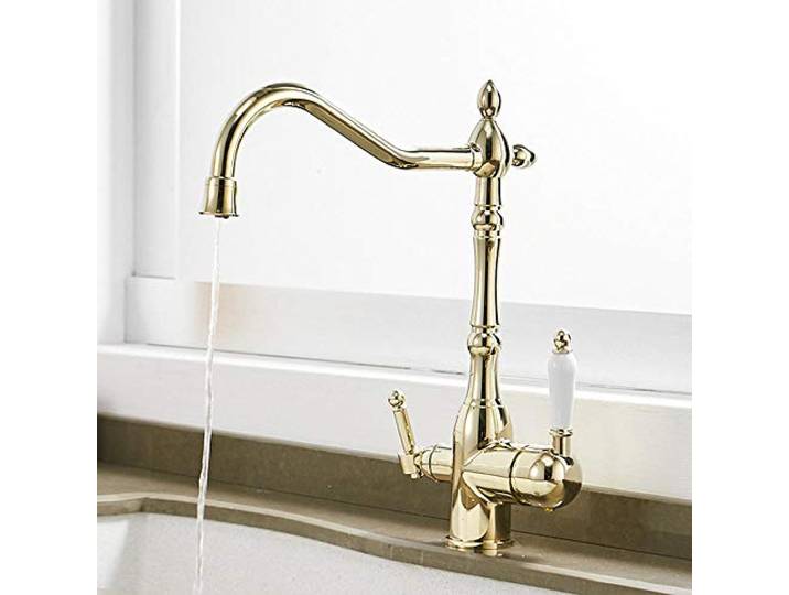 3 Wege Küchenarmatur für Wasserfilter Spültischarmatur 3 In 1 Mischbatterie Küchenspüle Filtersystem 360° Drehbar Küchearmatur-wasserhahn küche Gold