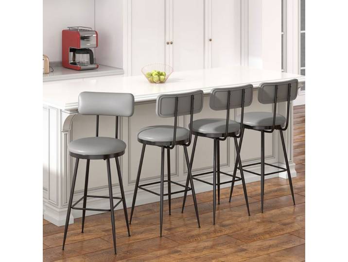 Lot de 4 Tabouret de Bar Chaise de Cuisine Siège Rembourré Tabourets Hauts en Cuir PU Chaises et Tabourets de Cuisine Gris