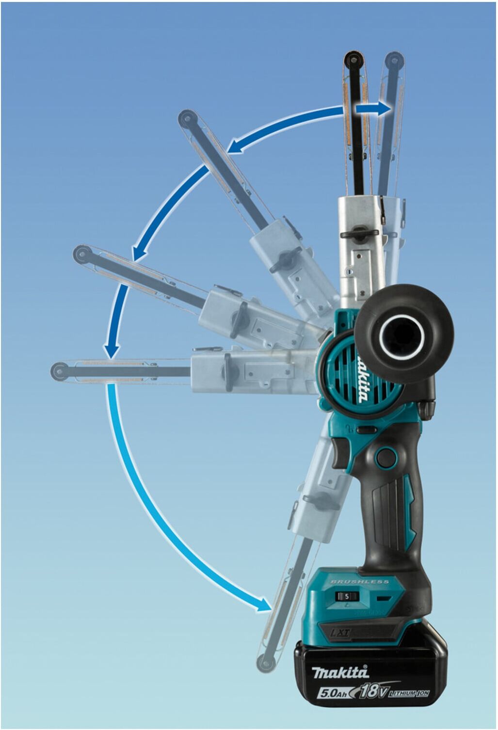 Makita DBS180Z Akku-Bandfeile   18V   für Holz, Metall und Kunststoffe   ohne Akku und Ladegerät   mit variabler Bandgeschwindigkeit und Zubehör  )