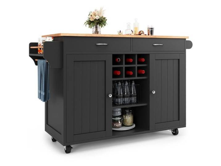 Desserte îlot de Cuisine sur roulettes Armoire de Cuisine Moderne Chariot de Rangement Multifonctionnelle 102×45×92cm Noir