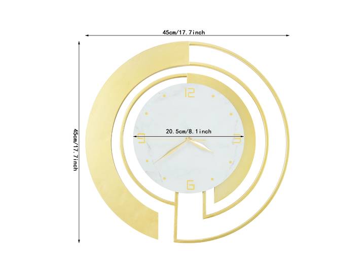 Horloge murale ronde moderne dorée et blanche, horloge murale décorative, horloge murale en métal 17,7 pouces pour salon, chambre à coucher, cuisine, salle à manger