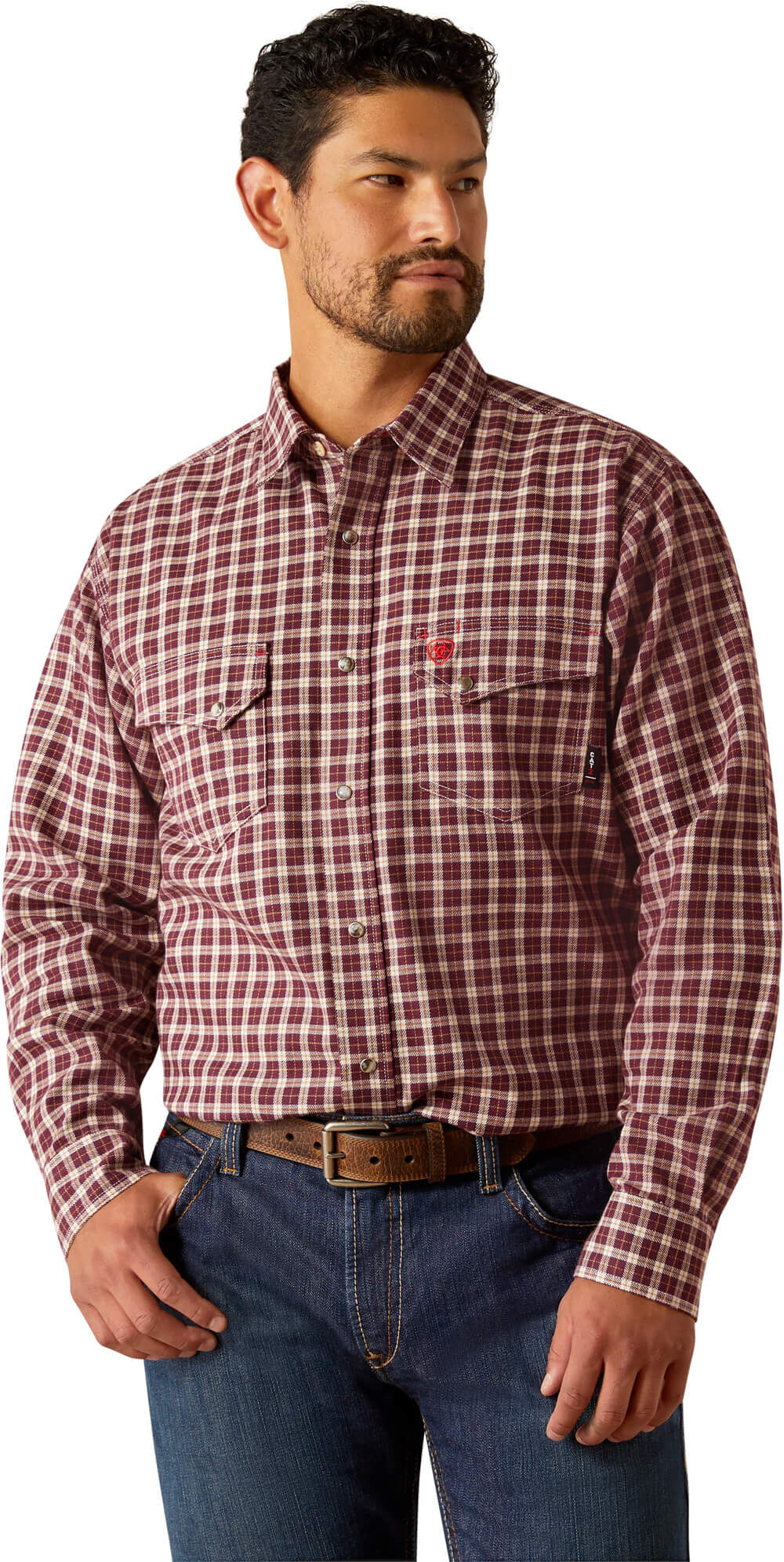 Men's Flame-Resistant Winch Snap Work Shirt in Malbec Window, Size: 3XL by Ariat
