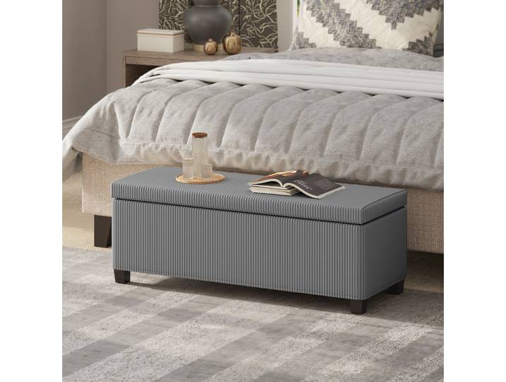 HOMCOM Banc Rangement Velours Gris 112x42x40cm Bout de Lit