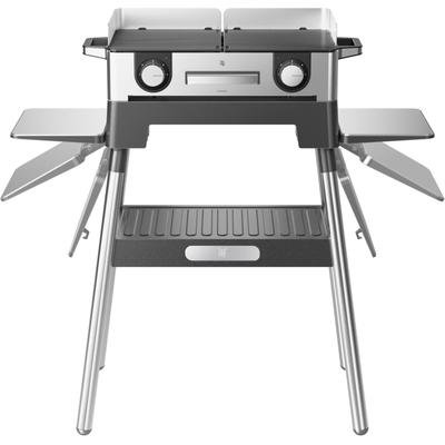 Standgrill WMF "Lono Master, inkl. Standfuß", silber (edelstahl), B:92,7cm H:86cm T:34,8cm, Kontaktgrill_Standgrill_Tischgrill_Teppanyakigrill, antihaftbeschichtete Aluminium-Gussplatten, Outdoor geeignet