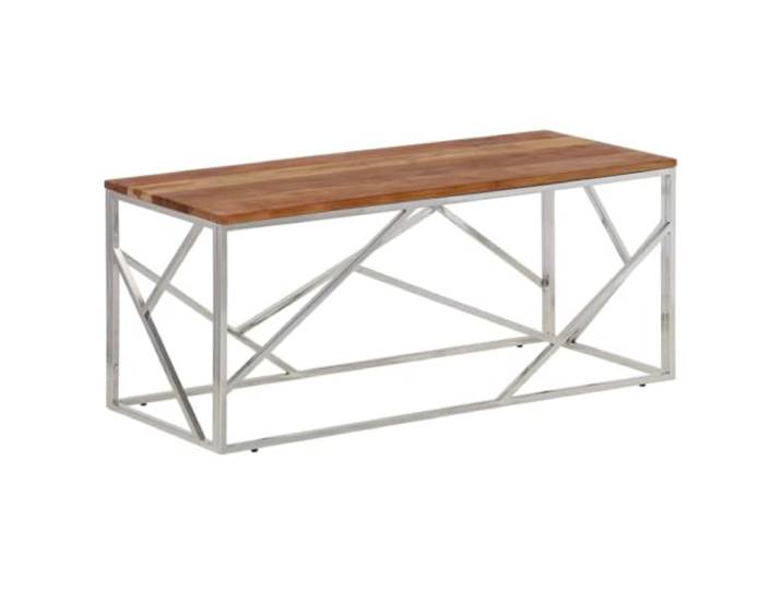 Roanoer Couchtisch Edelstahl Massivholz Akazie 110x45x45 cm Silbern Stilvoller Akzenttisch fürs Wohnzimmer: Pflegeleichte Oberfläche kombiniert mit solider Standfestigkeit für Ihr Zuhause.