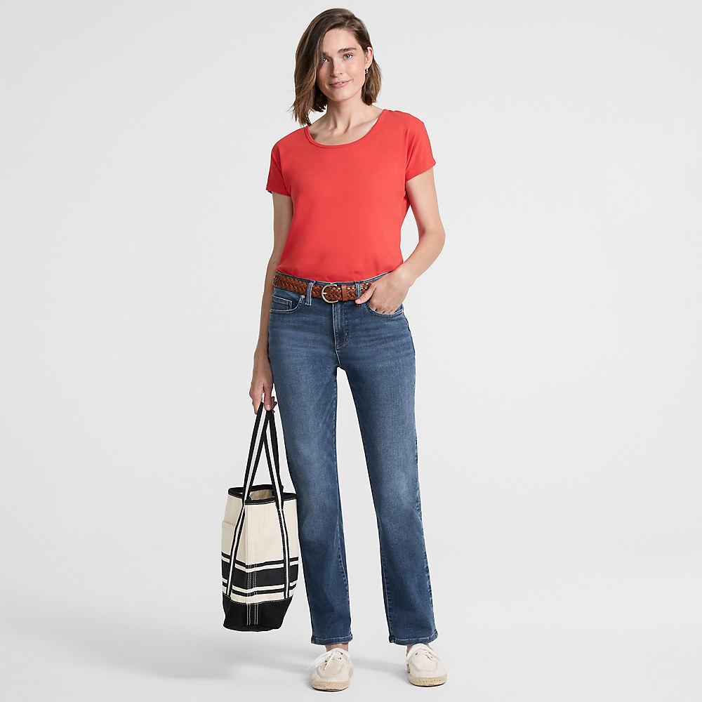All-Day CoolMax Straight Fit Jeans Mid Waist in Petite-Größe, Damen, size: petite, Blau, by Lands' End