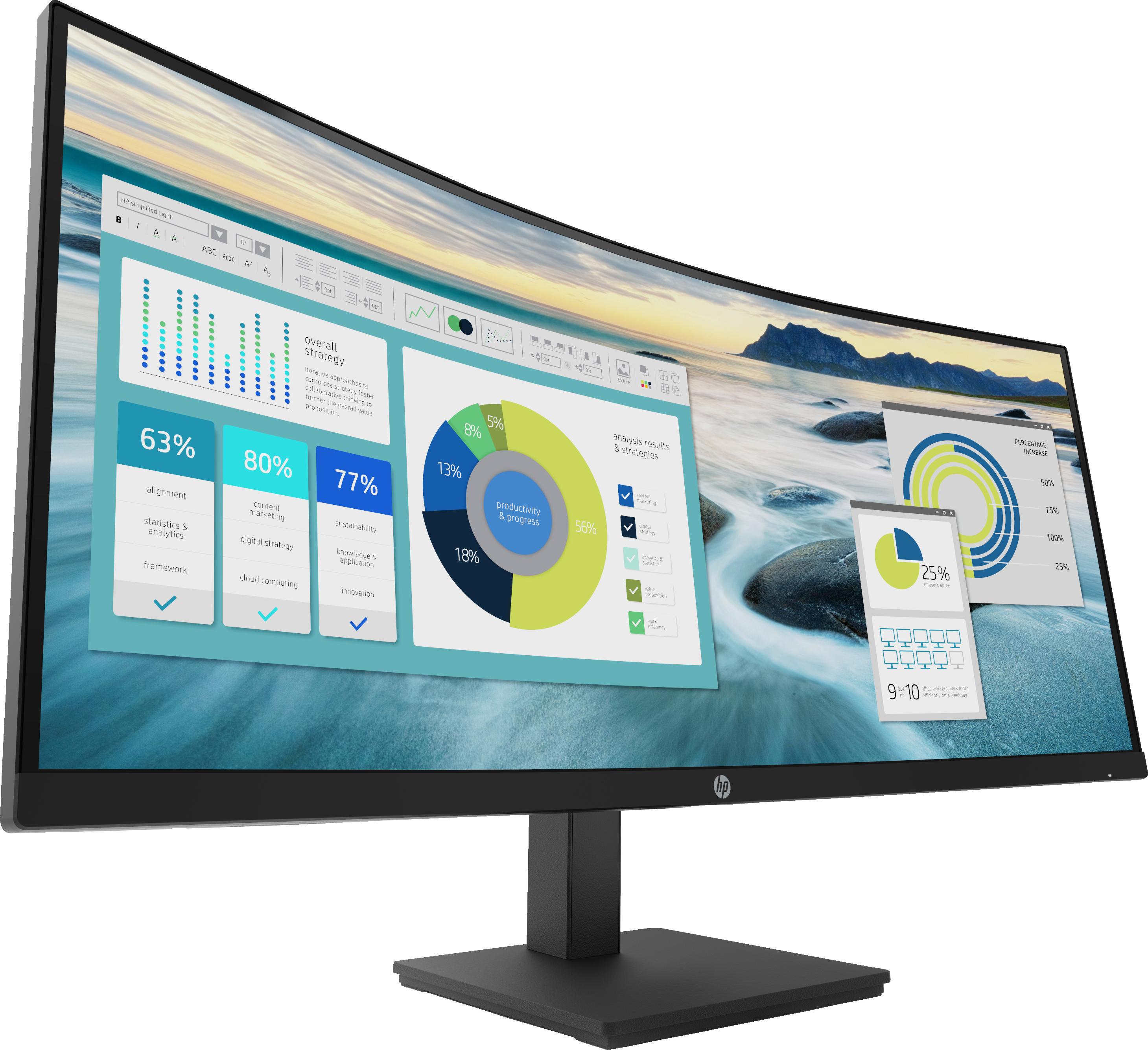 HP P34hcG4 WQHD-USB-C-Monitor mit Wölbung, 86,4 cm (34"), 3440 x 1440 Pixel, Wide Quad HD, LCD, 5 ms, Schwarz