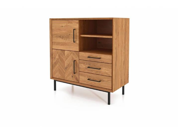 Natur24 Kommode Kommode Seiba Wildeiche massiv 97x45x95 Fischgrät