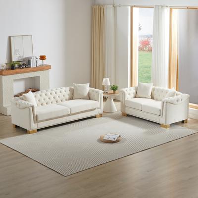 GDFStudio - 5-Seat Pine Wood Frame Velvet Chesterfield Combination Sofa with Tufted & Stud Details