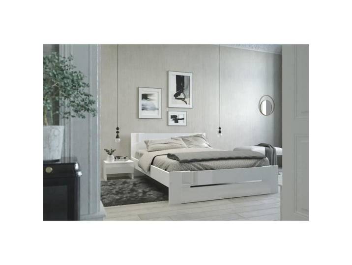 PARISOT Lit adulte - Contemporain - Décor blanc et blanc brillant - l 140 x L 190 cm - EDEN