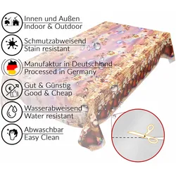 Weihnachtstischdecke Wachstuch Tischdecke abwaschbar Weihnachten Geschenke - 350 x 140 cm, Schnittkante