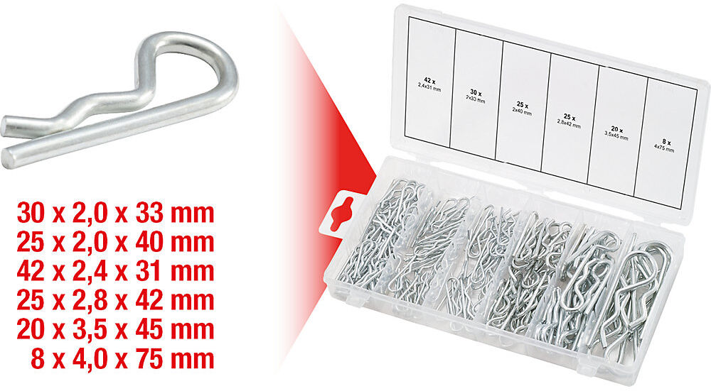 Sortiment Federsplinte, 150 Teile, 1,8 x 33 - 3,9 x 75 mm KS Tools