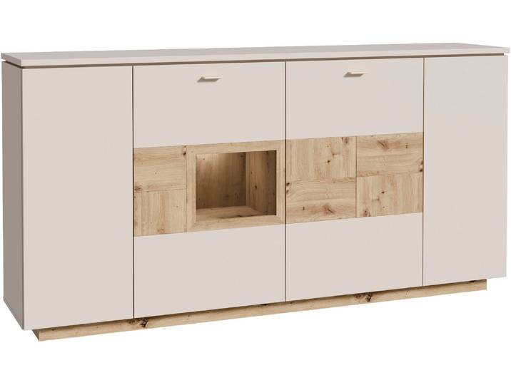 Highboard FORTE Louoto , beige (kashmir beige, artisan eiche), B:199,5cm H:101,2cm T:41,6cm, Holzwerkstoff, Sideboards, Highboard, Sideboard, Metallgriffe, Stauraum, Soft Close, Höhe 101,2cm
