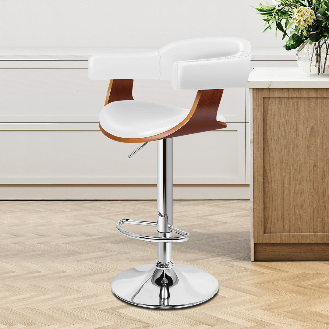 Brayden Studio Yes Bar Stool with Solid Wood Frame White/Silver 52cm W X 41cm D