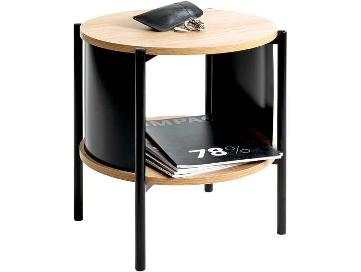 Beistelltisch HAKU Nachtkonsole, Sofatisch, Wohnzimmertisch , schwarz (schwarz, schwarz, braun), B:44cm H:44cm T:44cm, Tische, Beistelltisch, rund - aus MDF Braun - Ø/H 44/44 cm