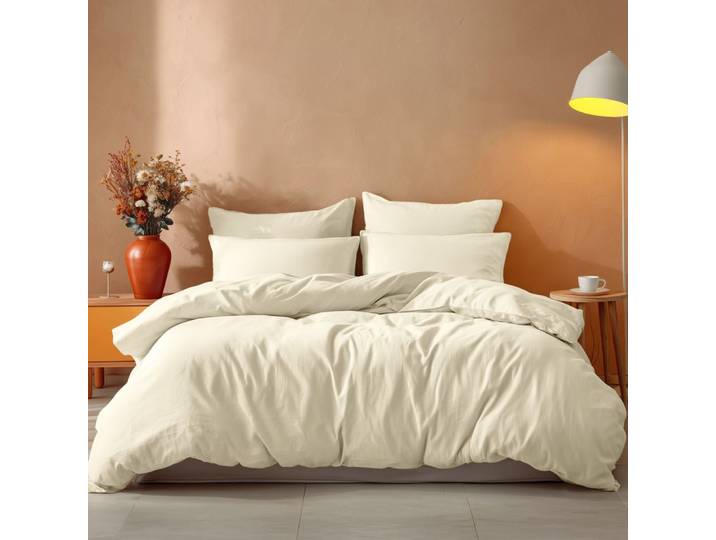 Parure 4 pièces lit 1 personne ecru housse de couette 140x200