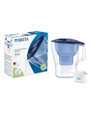 BRITA Wasserfilter-Kanne Aluna bl Wasserfilter 2,4 l Fassungsvermögen 1,4 l gefiltertes Wasser Filterkartuschen-Wechselanzeige passt in den Kühlschrank (125196)
