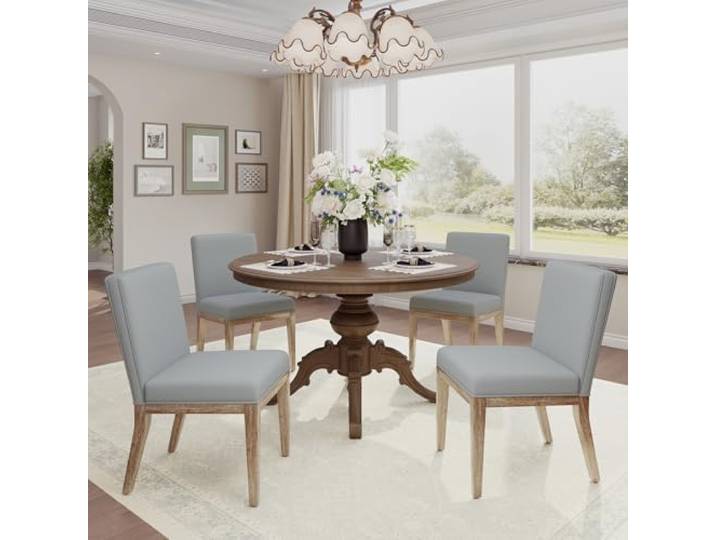 COLAMY Esszimmerstühle 4er Set, Moderne Esszimmerstühle mit Stoffbezug, Küchenstühle im Landhausstil für Restaurant und Wohnzimmer, Grau