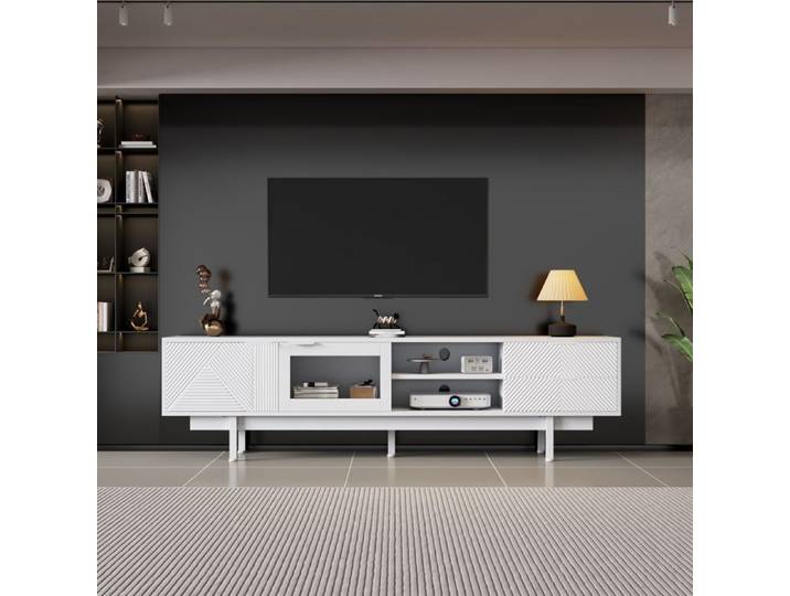 Meuble TV - ZEVKOR - Meuble TV 200 cm - 2 portes - 2 tiroirs - 2 niches ouvertes