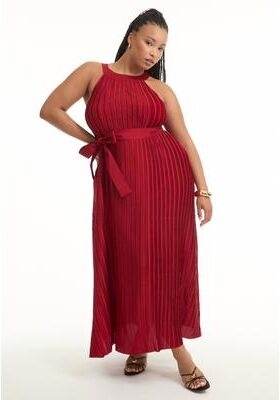 Plus Size Women's Pleated Halter Maxi Dress by June & Vie in Bold Red (Size 30/32)