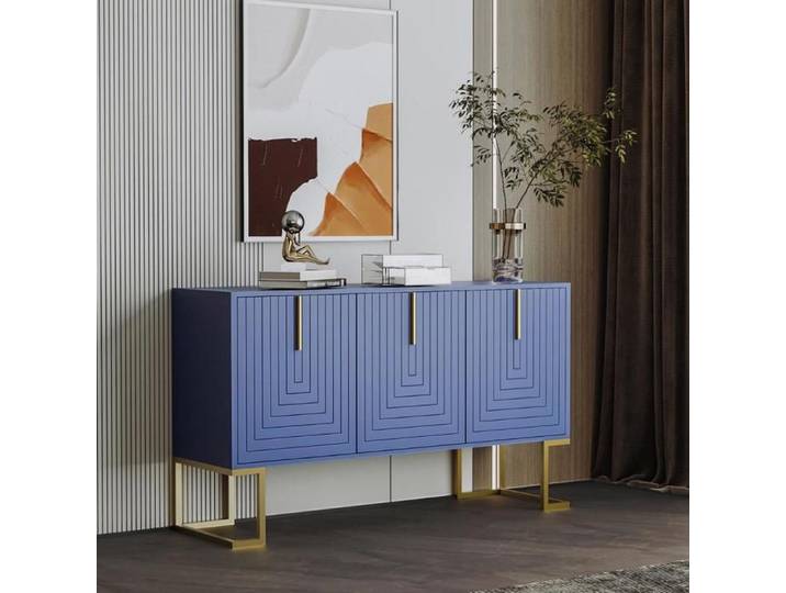 Buffet bahut Dressoirs d'entrée de salle à manger avec 3 portes étagères réglables Bleu