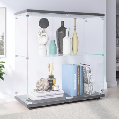 ZWYO HOSIMU "31.77"" Tempered Glass MDF 2-Shelf Lockable Display Cabinet with 2 Doors & Security Lock"
