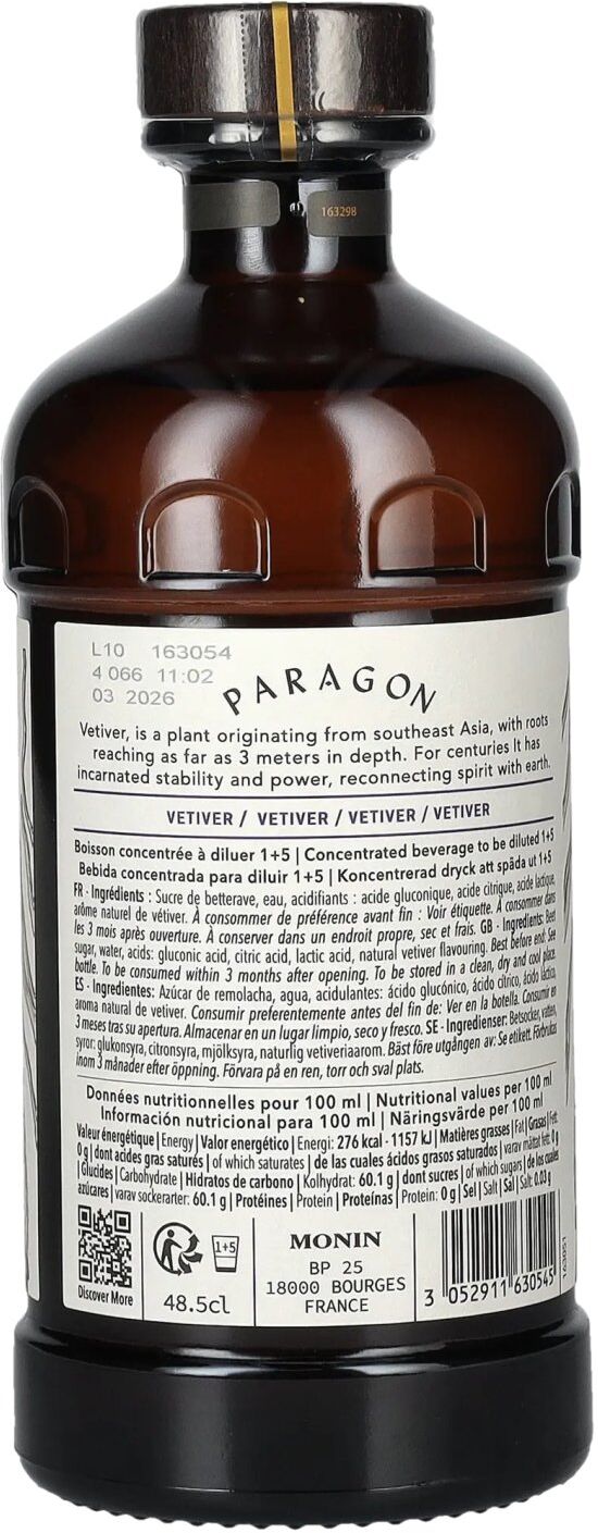 Monin Paragon VETIVER Single Botanic Cordial Mystic Collection 0,485l