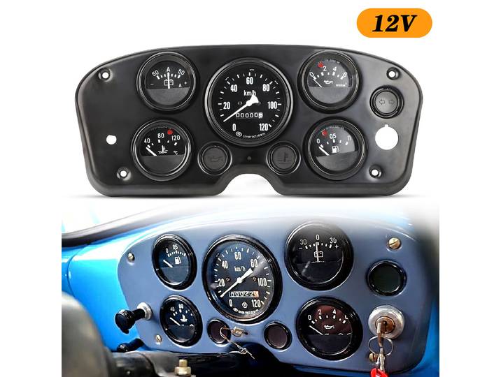 Compteur de vitesse 12V 5 en 1, jauge de température de l'eau, Kit de jauge de Volts, tableau de bord complet universel/long, noir