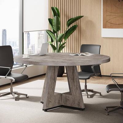OEM "47"" Round Conference Table Meeting Room Table with Thickened Top Wood Base Modern Training Desk for Conference/Seminar Room"