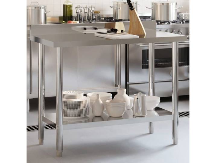 Table de travail de cuisine - - Capacité de Charge de 150 kg - facile à nettoyer - avec dosseret 110x55x93 cm inox
