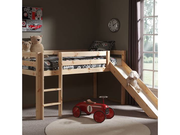 Lit mi-hauteur naturel avec toboggan 90x200