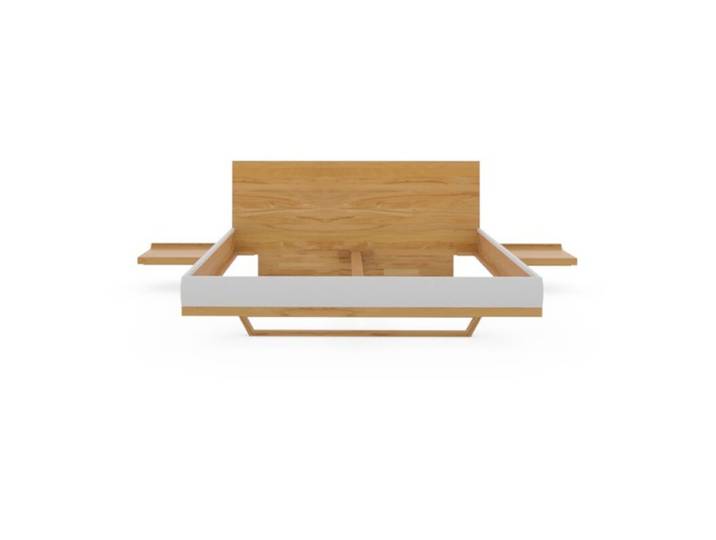 TEAM 7 Naturholzmöbel Riletto Bett aus Massivholz und Leder - Leder Origon weiß - Kernbuche - inkl. Kopfteil und Konsolen Modern, Natur, Zeitlos