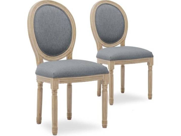 Lot de 2 chaises médaillon Louis XVI tissu Gris