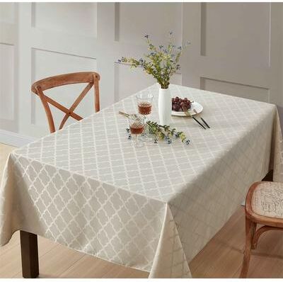 HLC.me Modena Lattice Fabric Tablecloth, Jacquard Fabric Table Cloth for Round Rectangle Table Advanced Water & Fade Resistance