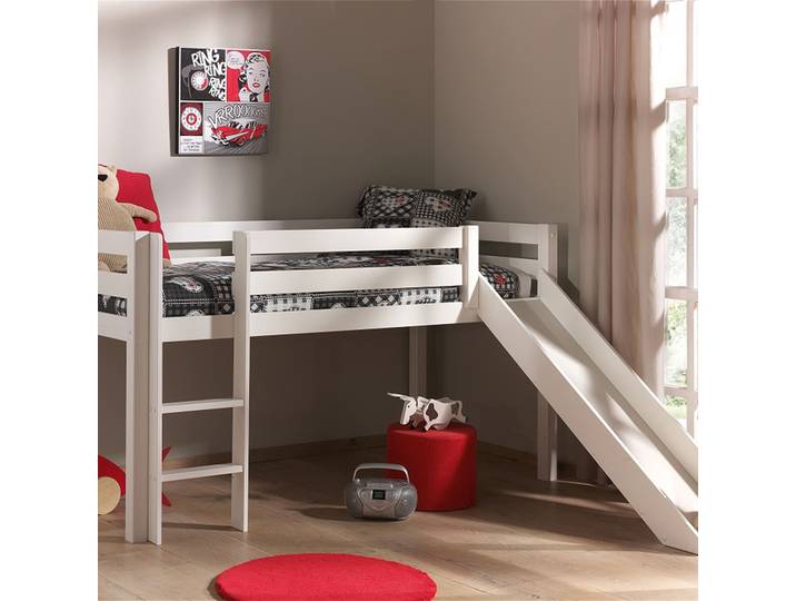 Lit mi-hauteur blanc avec toboggan 90x200