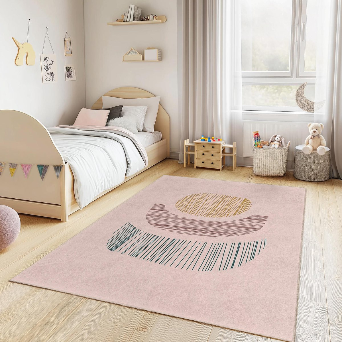 Merkloos Modern Geometrisch Kindertapijt Rechthoekig voor Kinderkamer en Slaapkamer