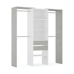 Dmora Garderobe Miramar, Struktur für begehbaren Kleiderschrank, Offener Kleiderschrank ohne Türen, 179x50h202 cm, Weiß und Zement