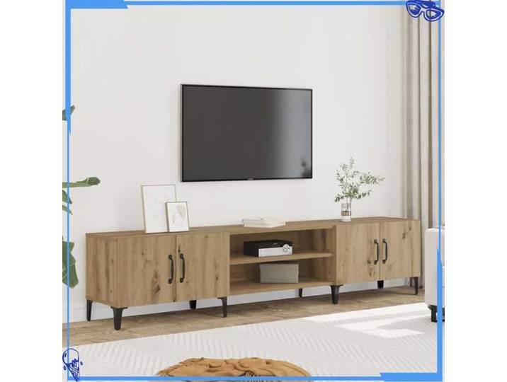 Meuble TV artisanal - Bois d'ingénierie - Chêne - Finition Soignée et Durables - Accessoire Essentiel du Quotidien - Pour Intérieur