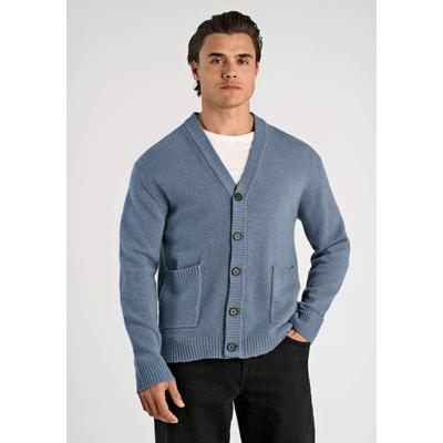 Cardigan LINDBERGH "Cardigan Comfort Fit", Herren, Gr. L, blau (blau ice mel), Obermaterial: 80% Wolle, 20% Nylon, unifarben, Strickjacken
