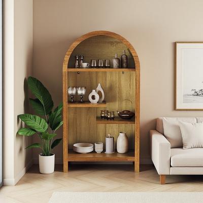 ZWYO HOSIMU "43.3"" Arched Top 4-Tier Industrial Open Shelf with Asymmetrical Design, Freestanding Display Rack for Entryway & Living Room"