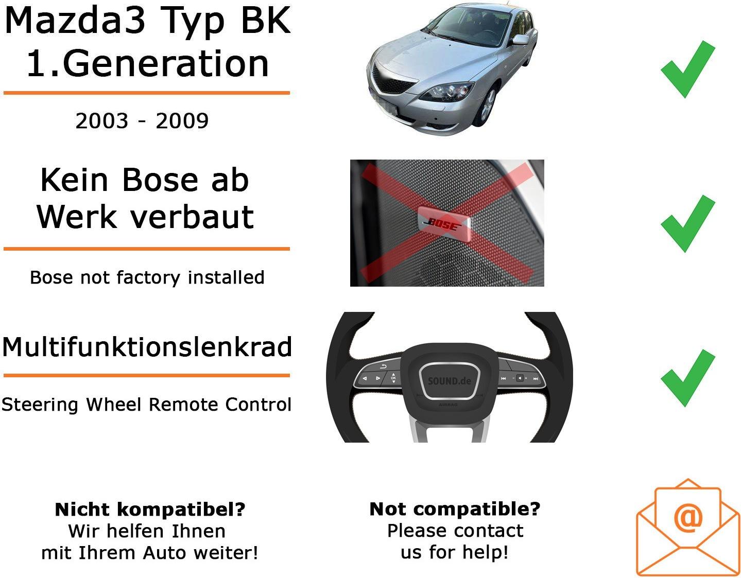 Autoradio Einbaupaket Kenwood DMX6523DABS passend für Mazda3 BK + Multifunktionslenkrad | CarPlay Wireless Android Auto Wireless