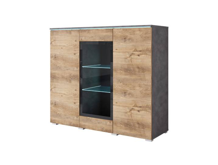 P & B Highboard Vera, Anthrazit, Kastanieneiche, Kunststoff, 9 Fächer, kaltweiß, 120x103.3x39.5 cm, Fsc, stehend, Beleuchtung, Wohnzimmer, Kommoden & Sideboards, Highboards
