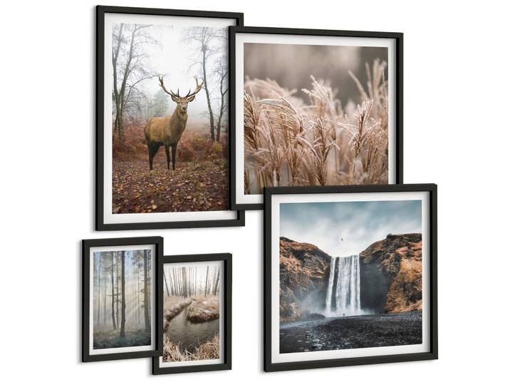 BILDER SET 5er Set - 50x50 cm & 20x30 cm & 40x60 cm Schwarzer Rahmen - Die charmanten Straßen der Hafenstädte