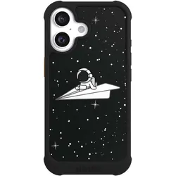Nivocase Hülle für Apple iPhone 16 Stossfeste Handyhülle NIVOmax Case Schwarz Astronaut Comic Papier (Apple iPhone 16), Smartphone Hülle, Schwarz
