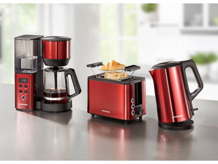 Grundig Frühstücksserie aus hochwertigem Edelstahl, Rot, Toaster