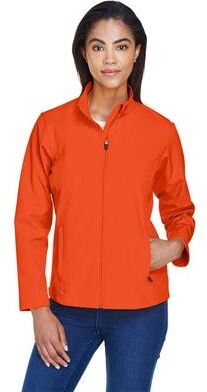 Team 365 TT80W Women's Leader Soft Shell Jacket in Sport Orange size Large